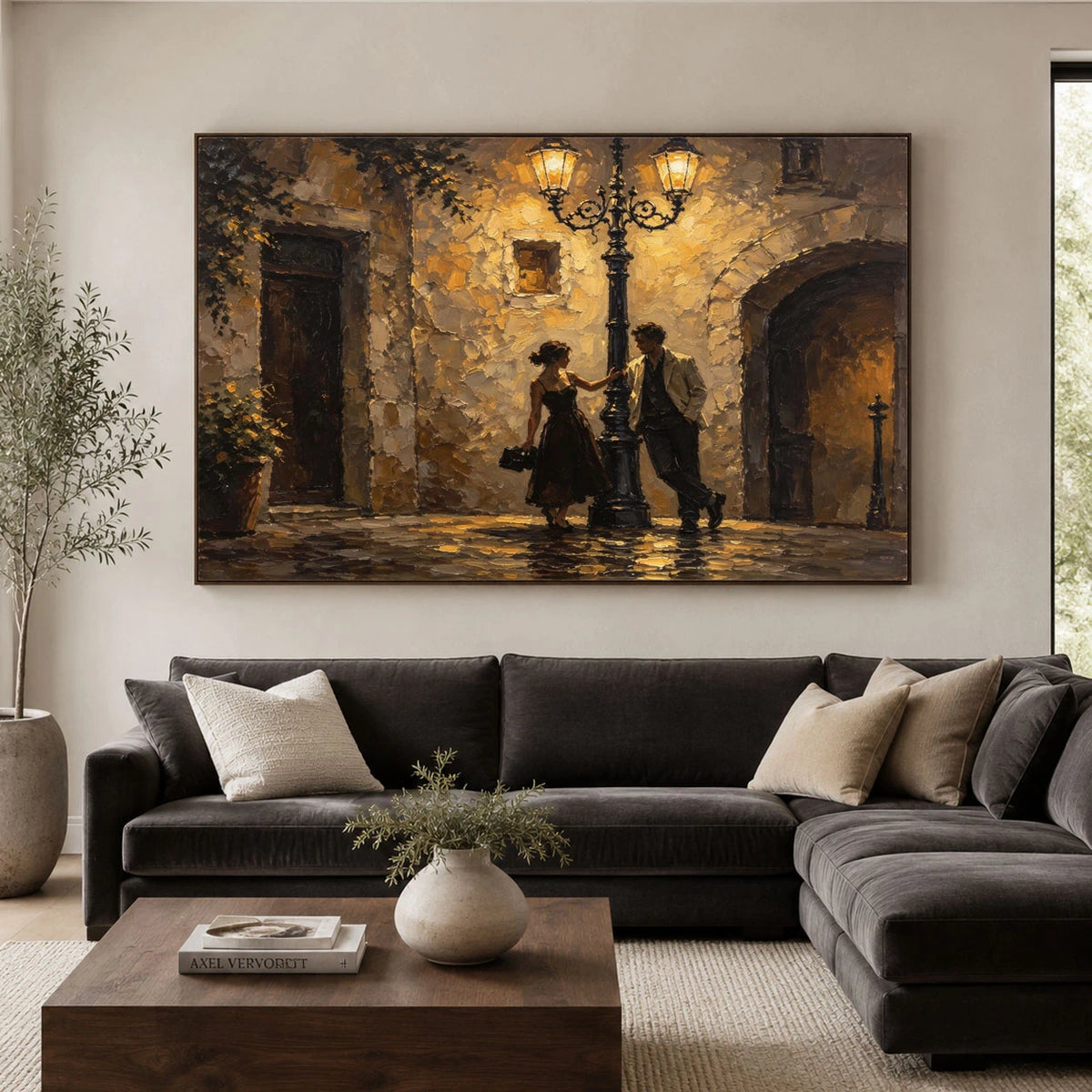 Under the Old Lamplight - interior setting 05 - expressive contemporary art painting