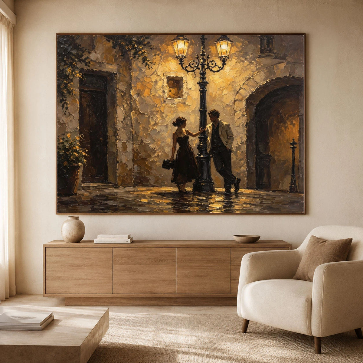 Under the Old Lamplight - interior setting 07 - expressive contemporary art painting