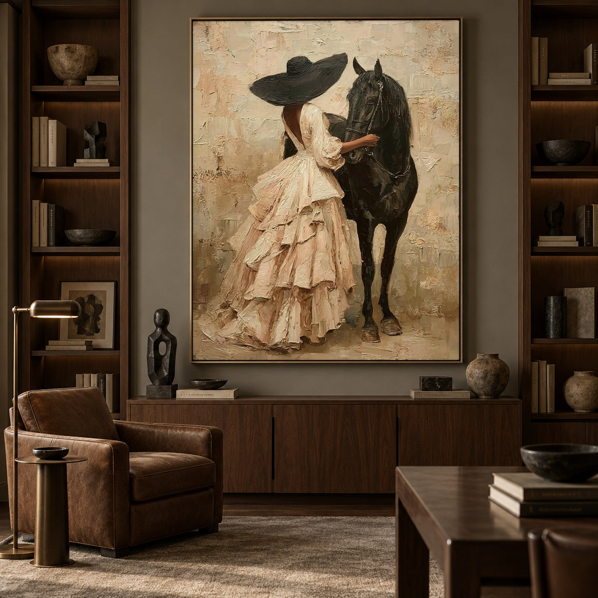 Velvet Reins and Ivory - front-view living-room hero - expressive contemporary art painting