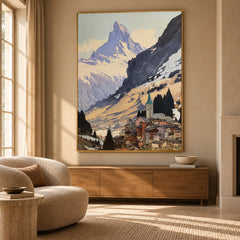 Village Beneath the Summit - front-view living-room hero - expressive contemporary art painting