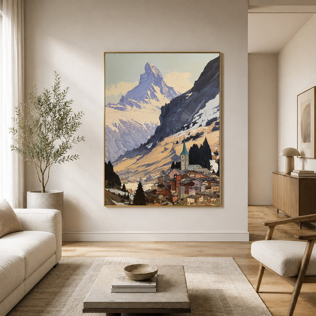 Village Beneath the Summit - interior setting 6 - expressive contemporary art painting