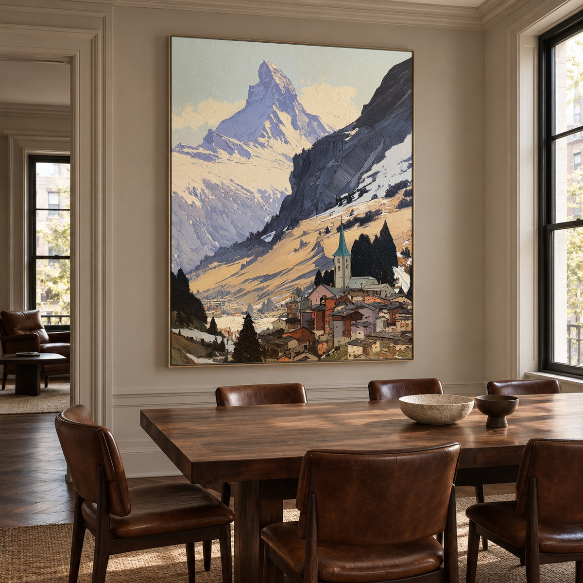 Village Beneath the Summit - interior setting 7 - expressive contemporary art painting