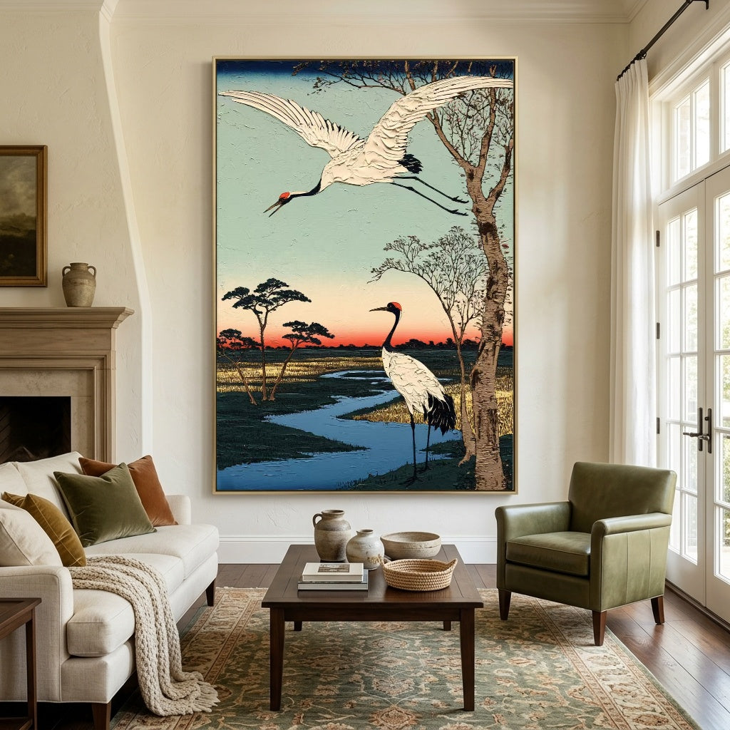 Where Cranes Follow Water - interior setting 3 - expressive contemporary art painting