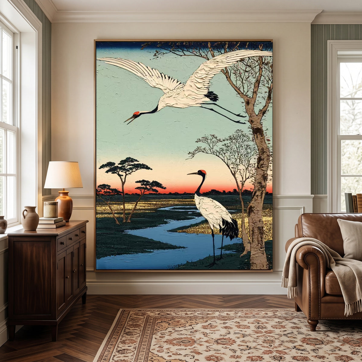 Where Cranes Follow Water - interior setting 5 - expressive contemporary art painting