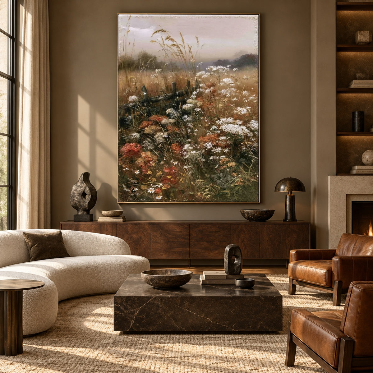 Where Meadow Flowers Wander - front-view living-room hero - expressive contemporary art painting