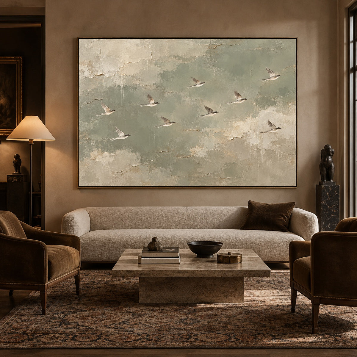 Where Quiet Wings Gather - front view hero - expressive contemporary art painting