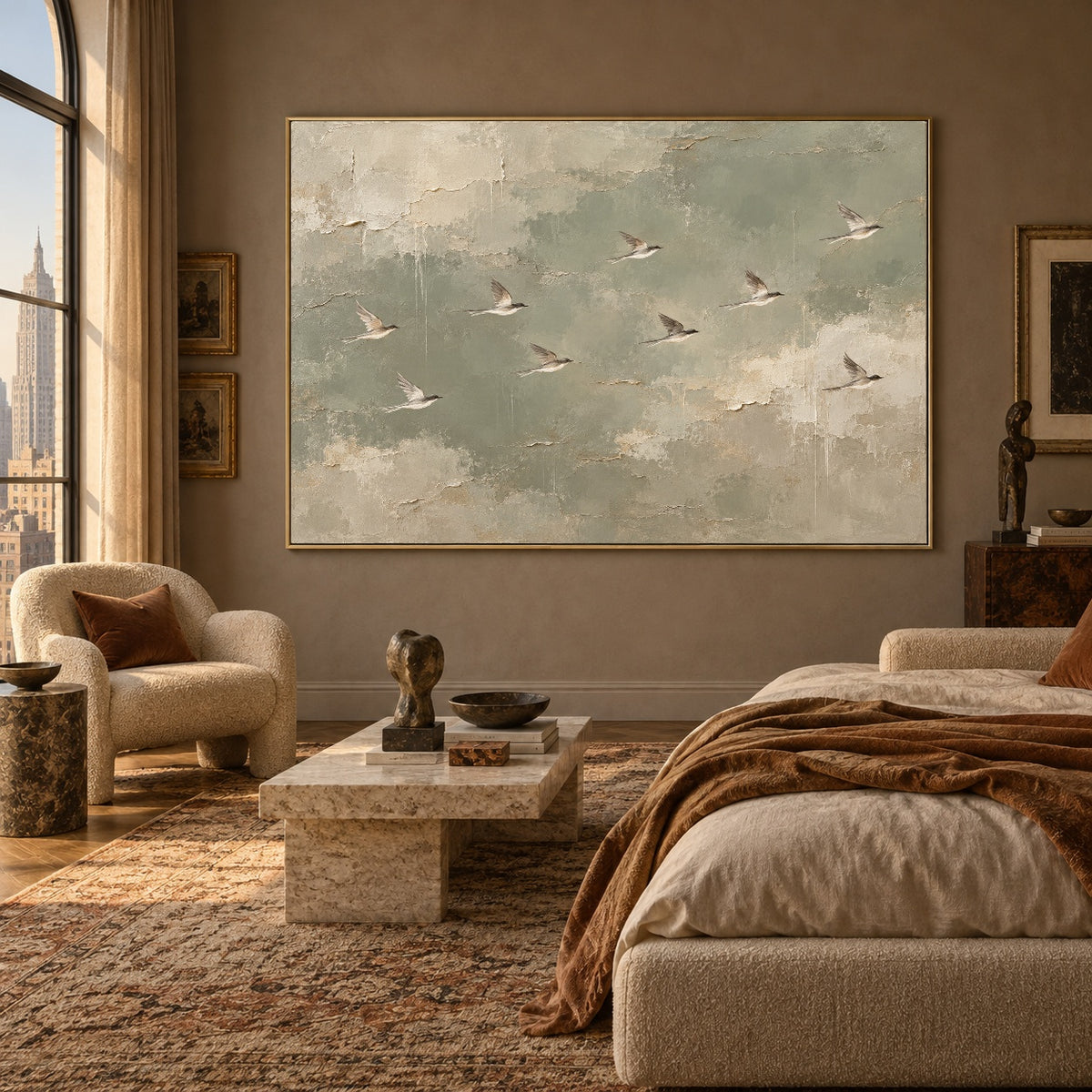 Where Quiet Wings Gather - interior setting 03 - expressive contemporary art painting