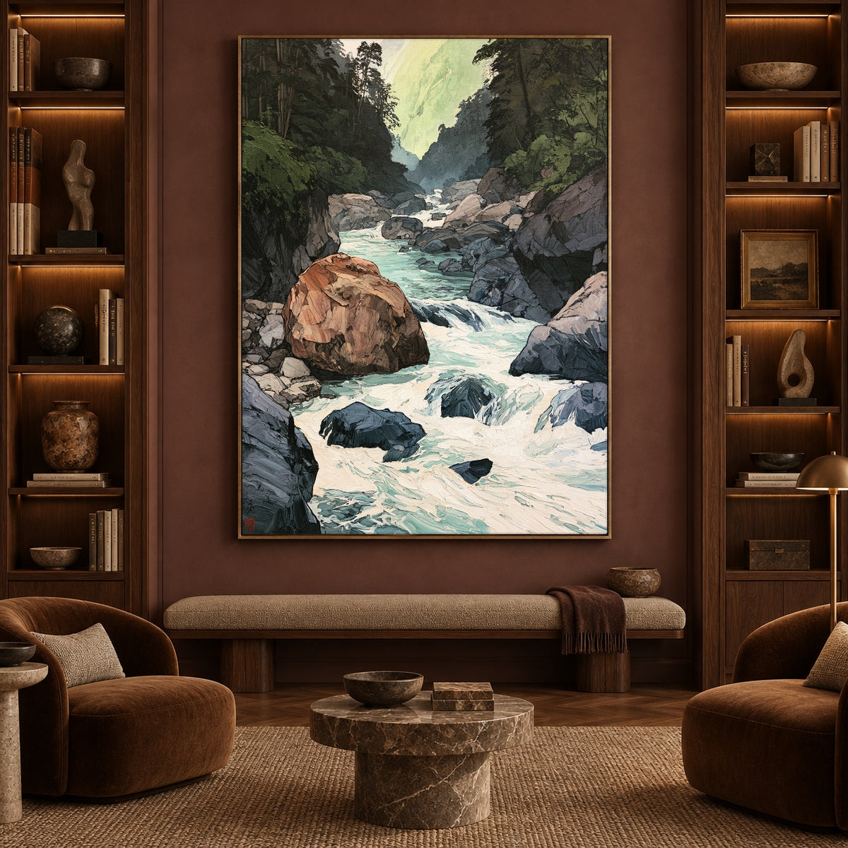 Where the River Runs - front-view living-room hero - expressive contemporary art painting