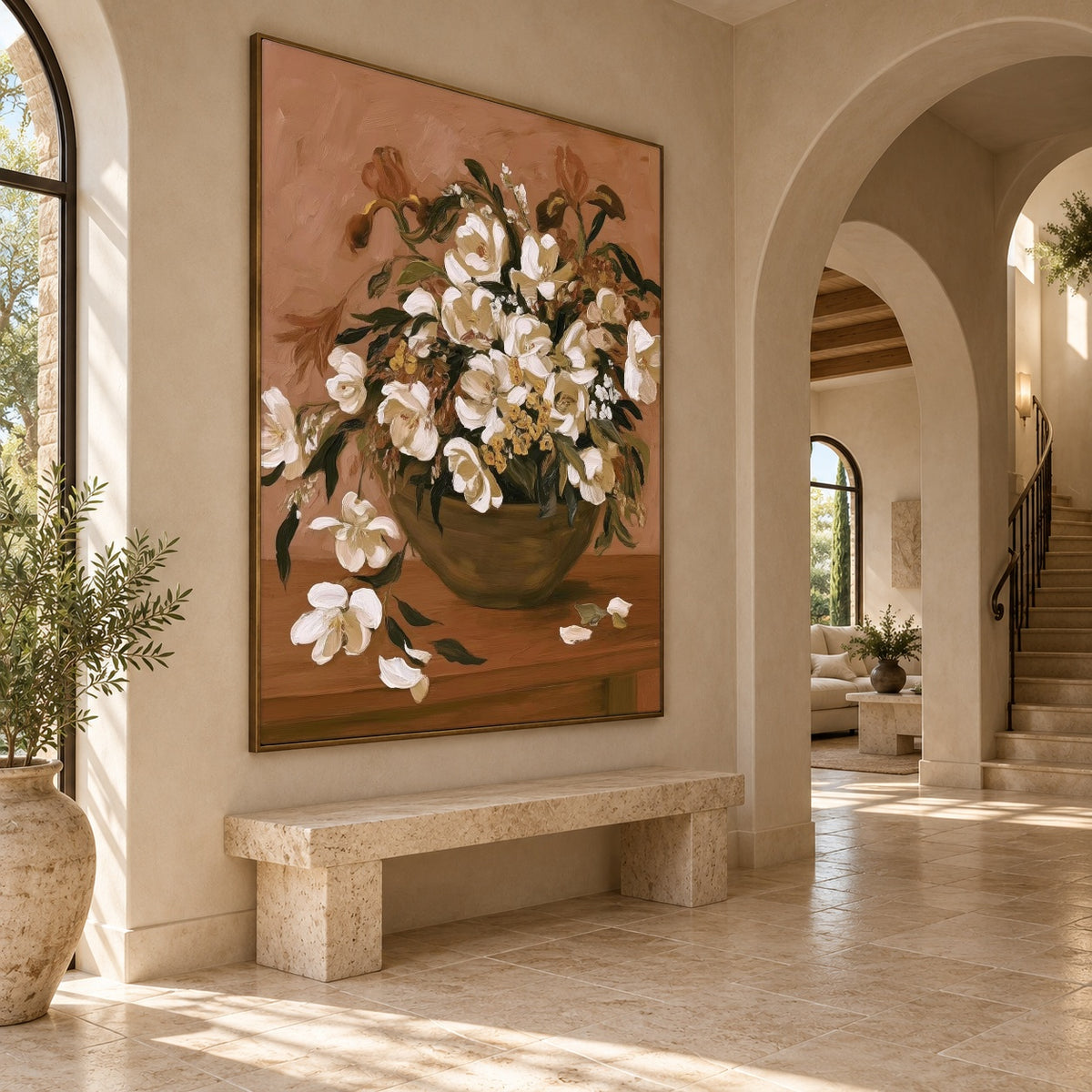White Blossoms Gathered - oblique view - expressive contemporary art painting