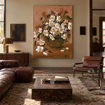 White Blossoms Gathered - interior setting 3 - expressive contemporary art painting