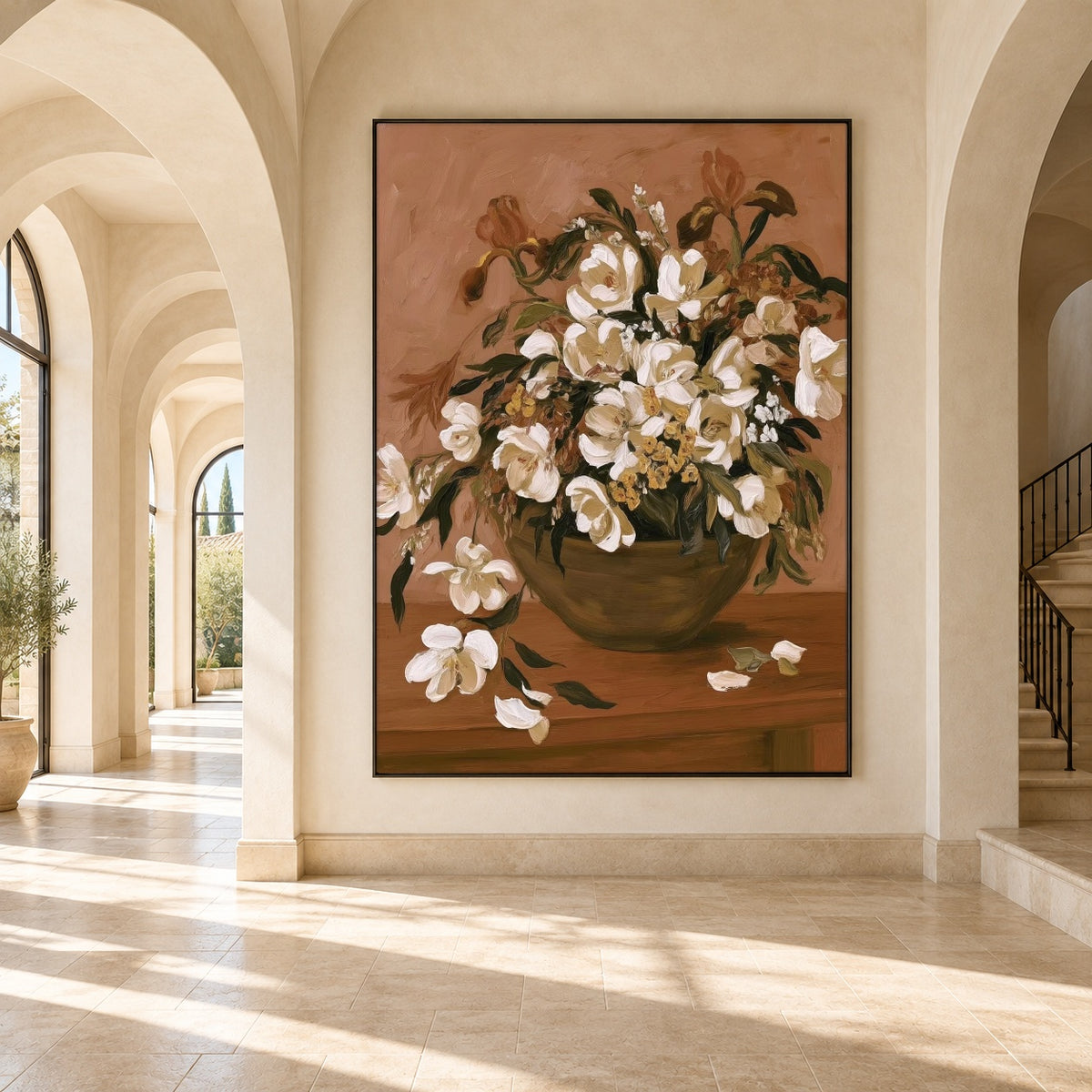 White Blossoms Gathered - interior setting 6 - expressive contemporary art painting