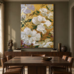White Petals Golden Ground - interior setting 8 - expressive contemporary art painting