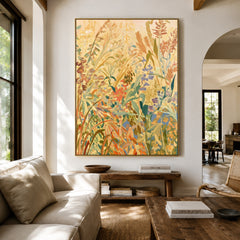 Wild Stems Golden Morning - front-view living-room hero - expressive contemporary art painting