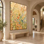 Wild Stems Golden Morning - oblique view - expressive contemporary art painting