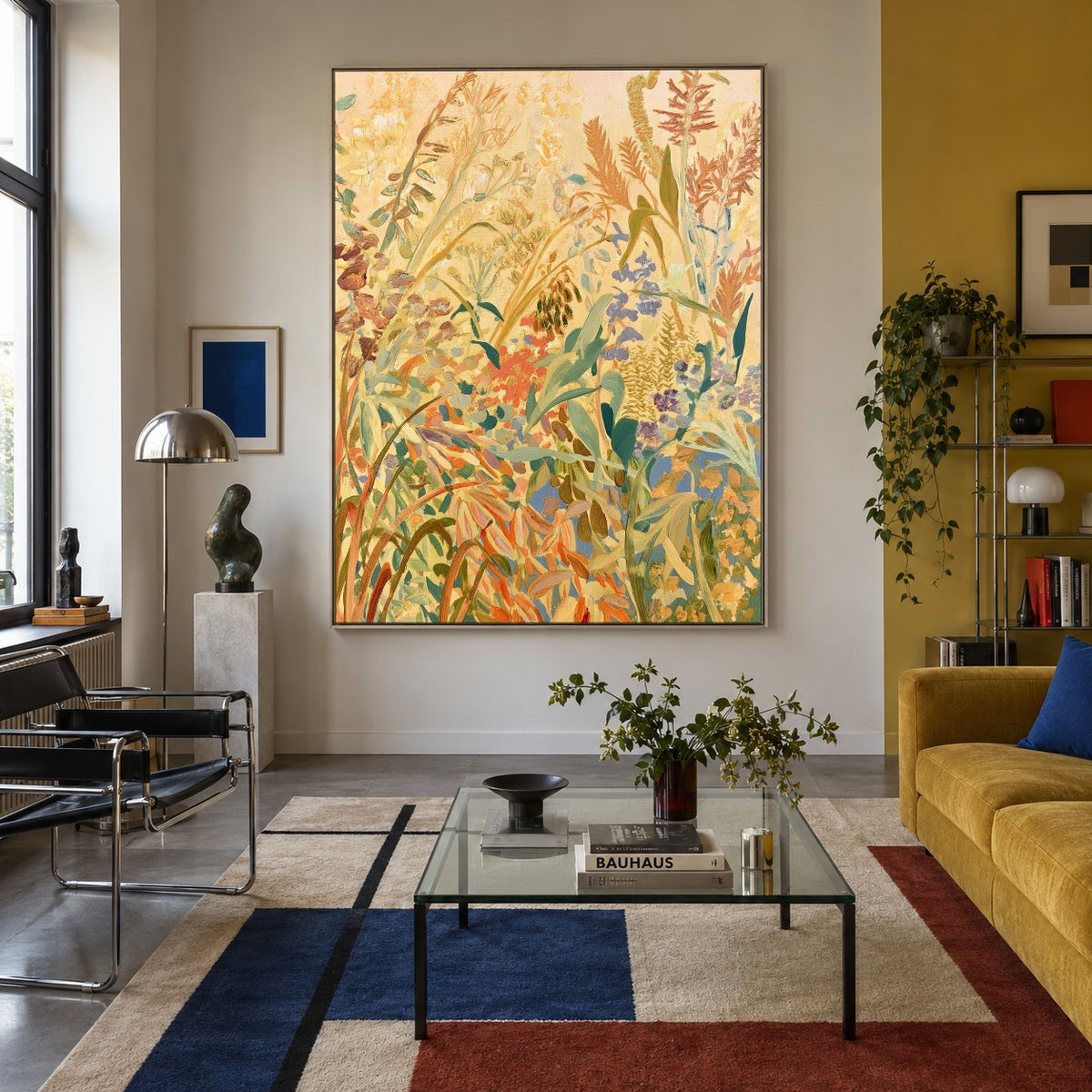 Wild Stems Golden Morning - interior setting 3 - expressive contemporary art painting