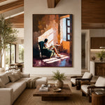 Windowlit Reading Hour - front-view living-room hero - expressive contemporary art painting