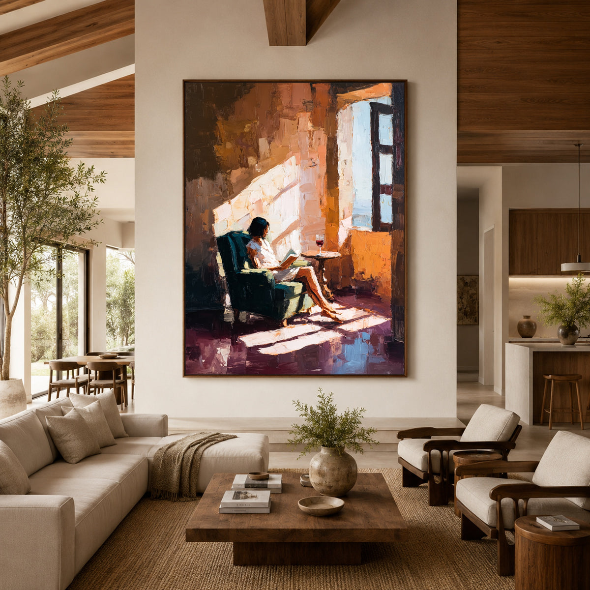 Windowlit Reading Hour - front-view living-room hero - expressive contemporary art painting