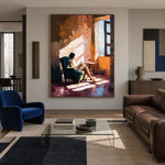 Windowlit Reading Hour - interior setting 3 - expressive contemporary art painting