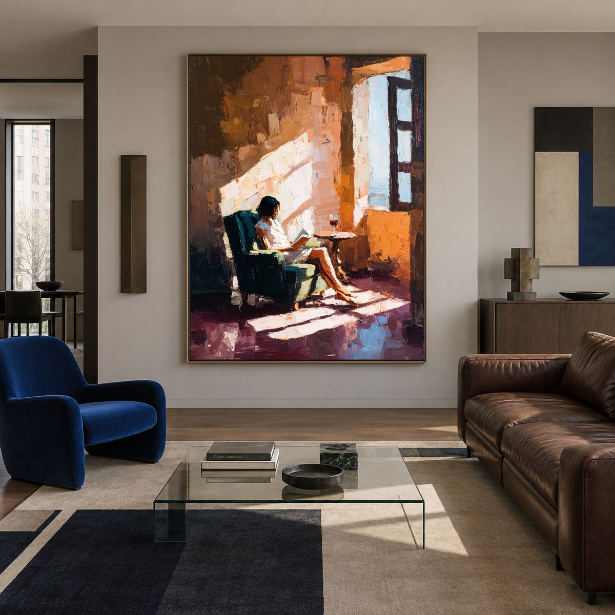 Windowlit Reading Hour - interior setting 3 - expressive contemporary art painting