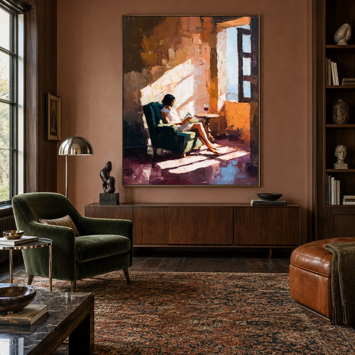 Windowlit Reading Hour - interior setting 4 - expressive contemporary art painting