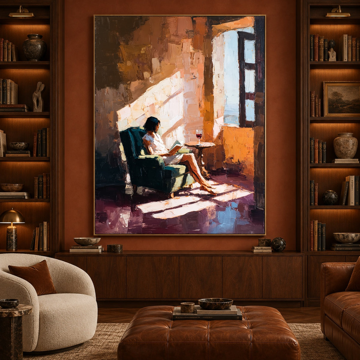 Windowlit Reading Hour - interior setting 5 - expressive contemporary art painting