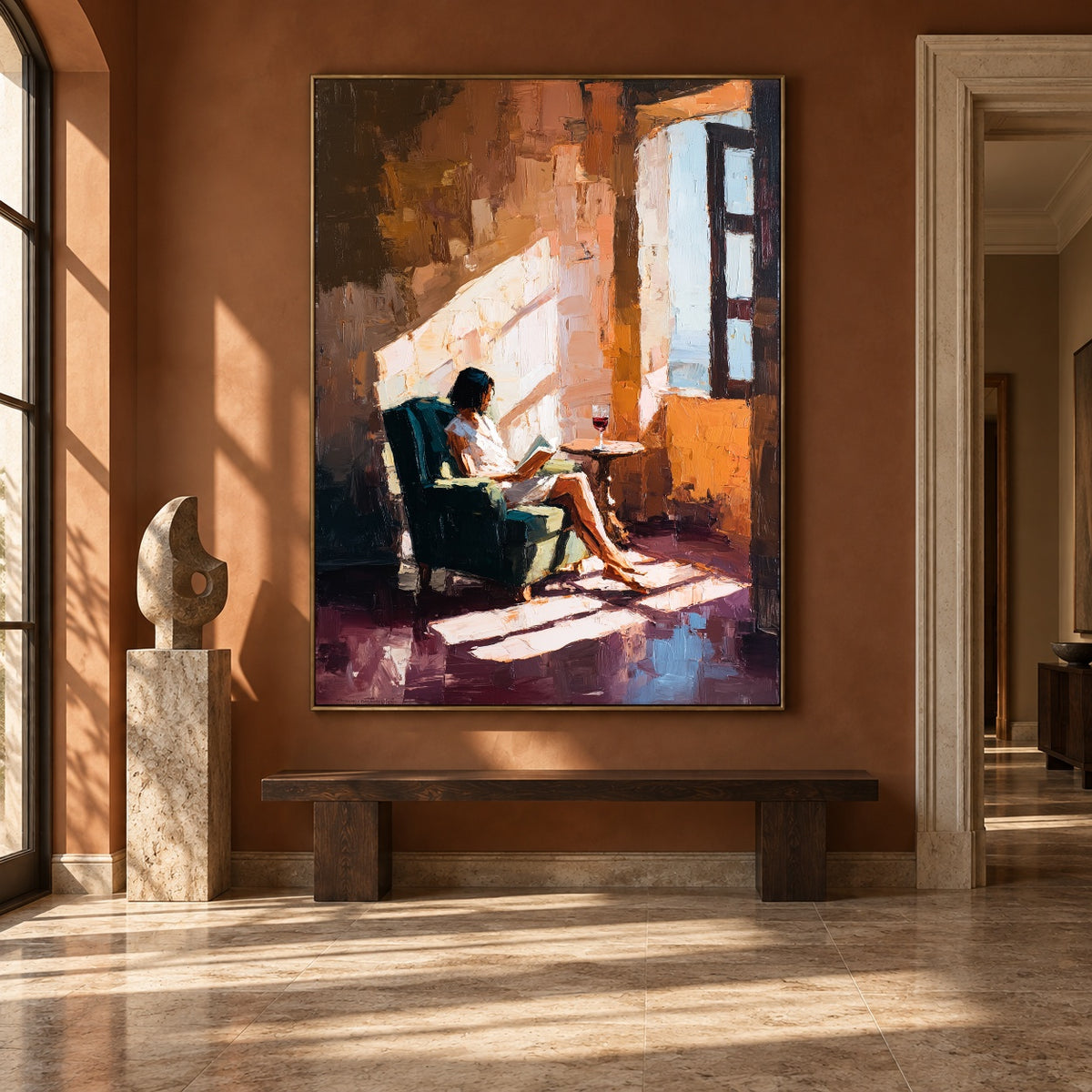 Windowlit Reading Hour - interior setting 7 - expressive contemporary art painting