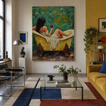 Wine in Emerald Water - front-view living-room hero - expressive contemporary art painting