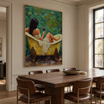 Wine in Emerald Water - oblique view - expressive contemporary art painting