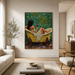 Wine in Emerald Water - interior setting 5 - expressive contemporary art painting