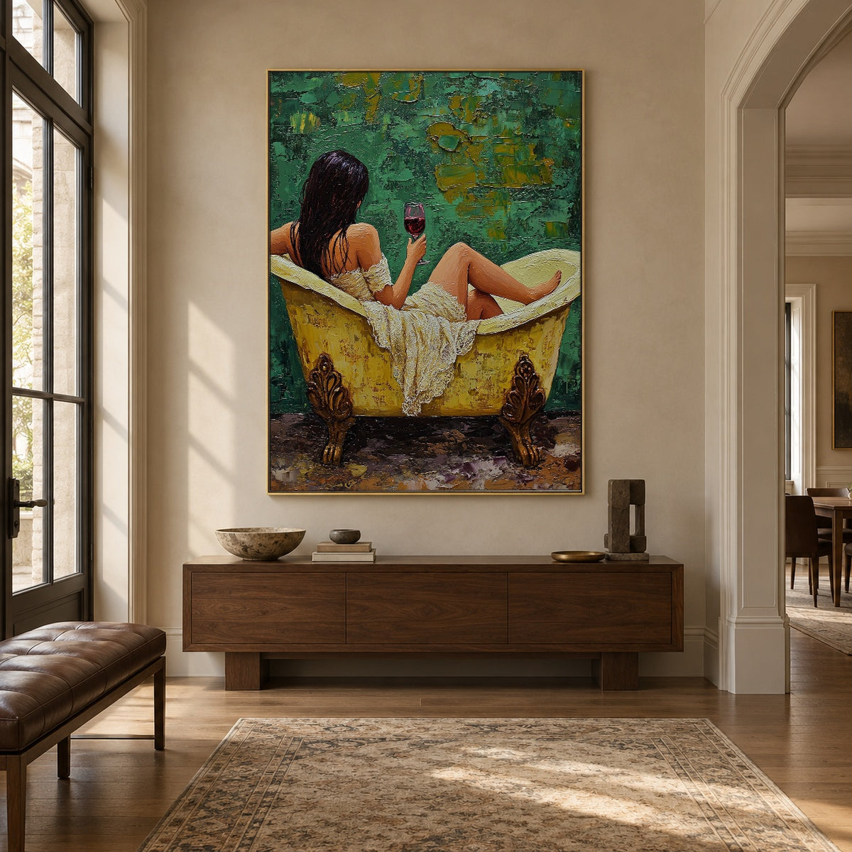 Wine in Emerald Water - interior setting 6 - expressive contemporary art painting