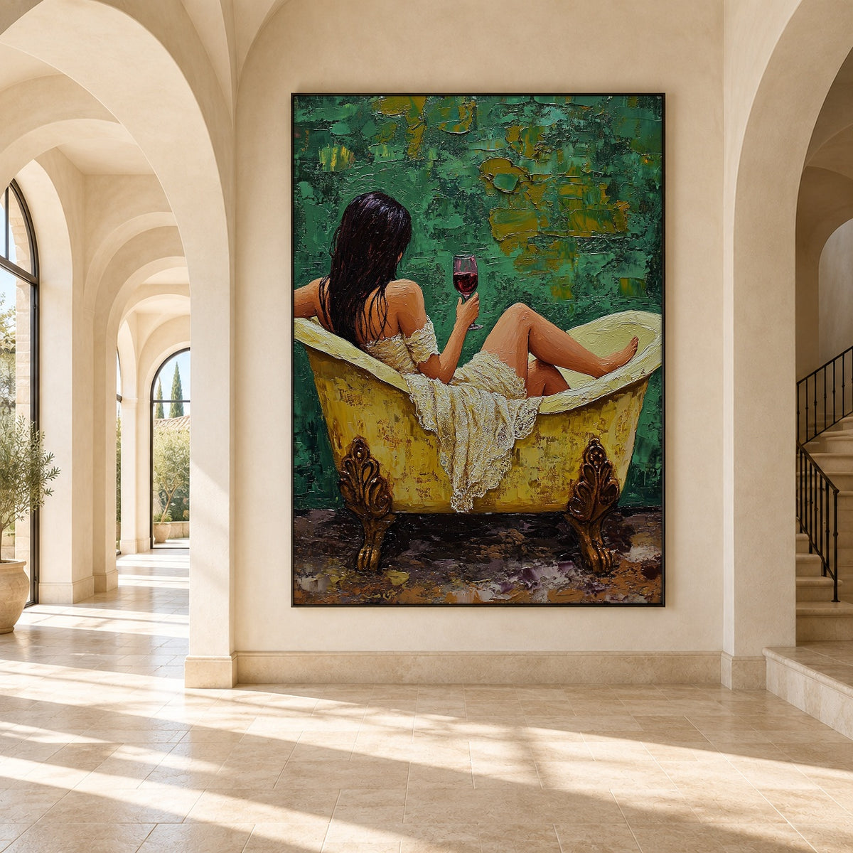 Wine in Emerald Water - interior setting 8 - expressive contemporary art painting