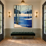 Winter Birches Cobalt Shore - interior setting 6 - expressive contemporary art painting