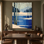 Winter Birches Cobalt Shore - interior setting 8 - expressive contemporary art painting