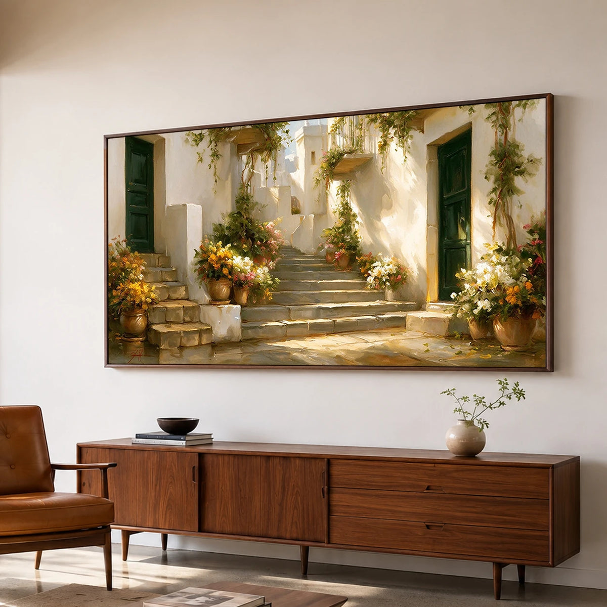 Garden Passage - oblique side view - textured impasto artwork