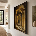 Golden Arcades - oblique side view - textured impasto artwork