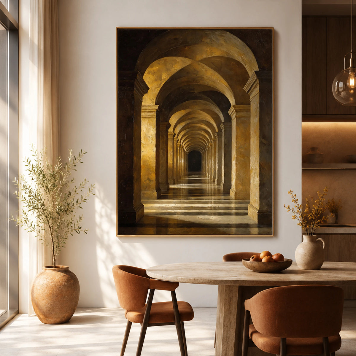 Golden Arcades - dining room - textured impasto artwork