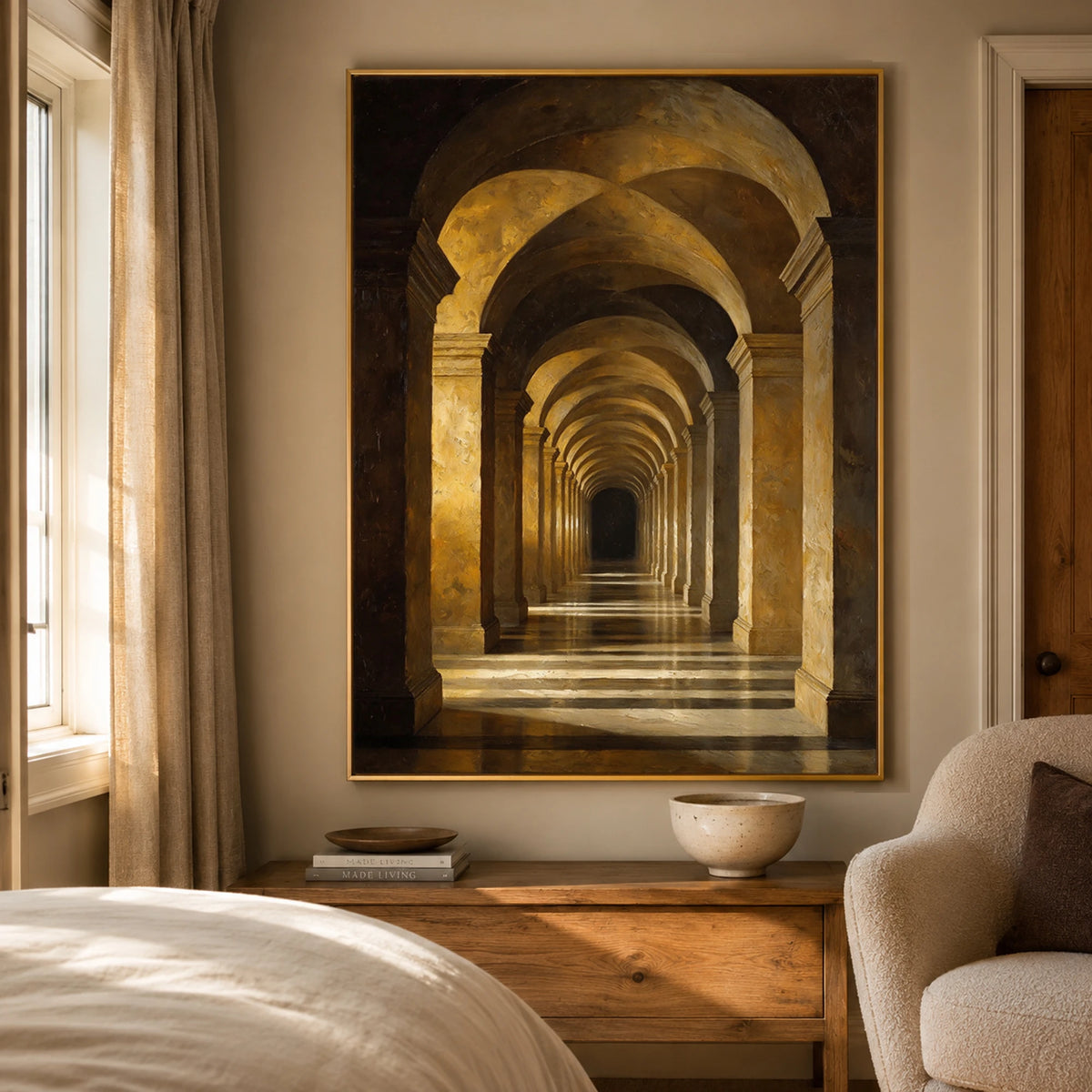 Golden Arcades - bedroom - textured impasto artwork