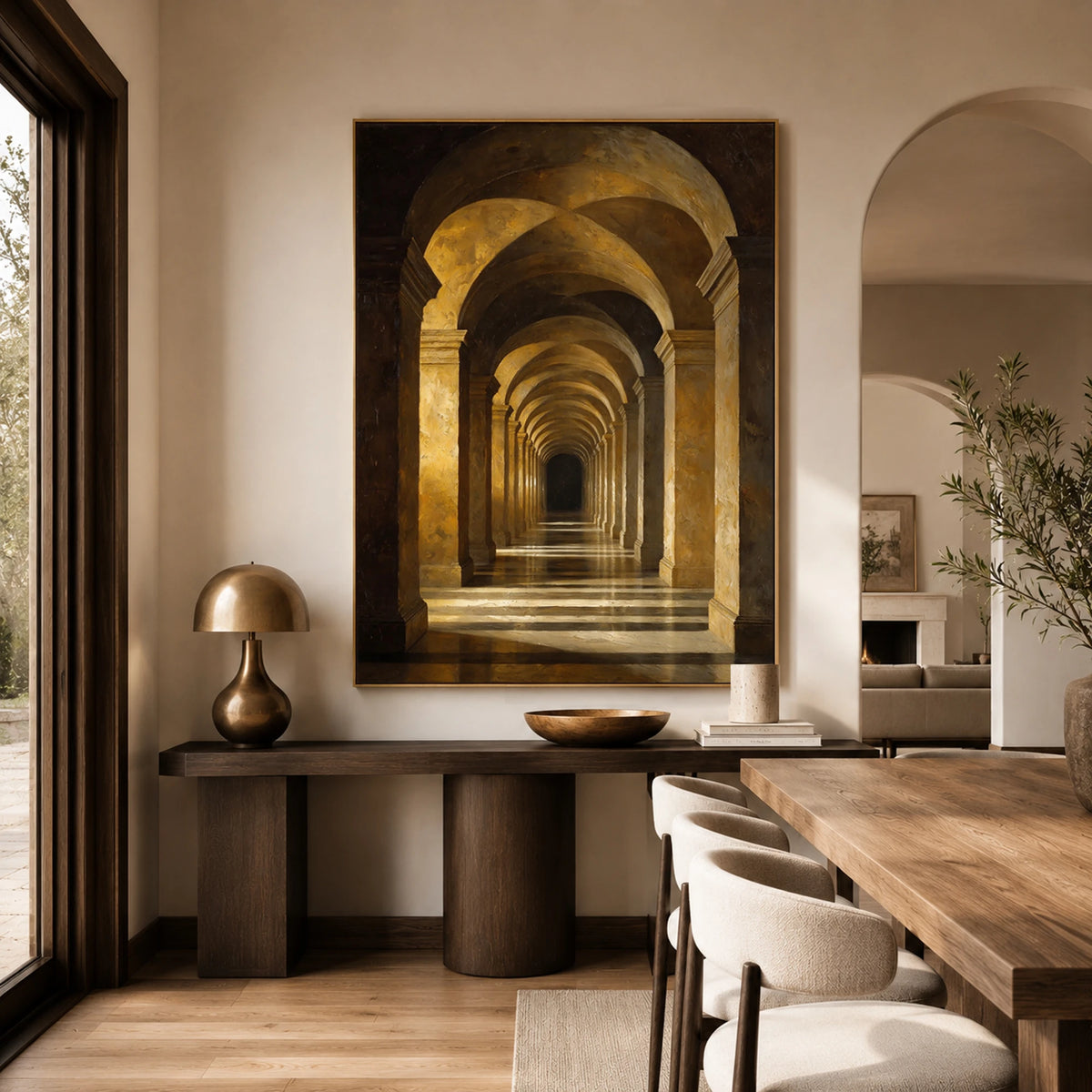 Golden Arcades - home office - textured impasto artwork