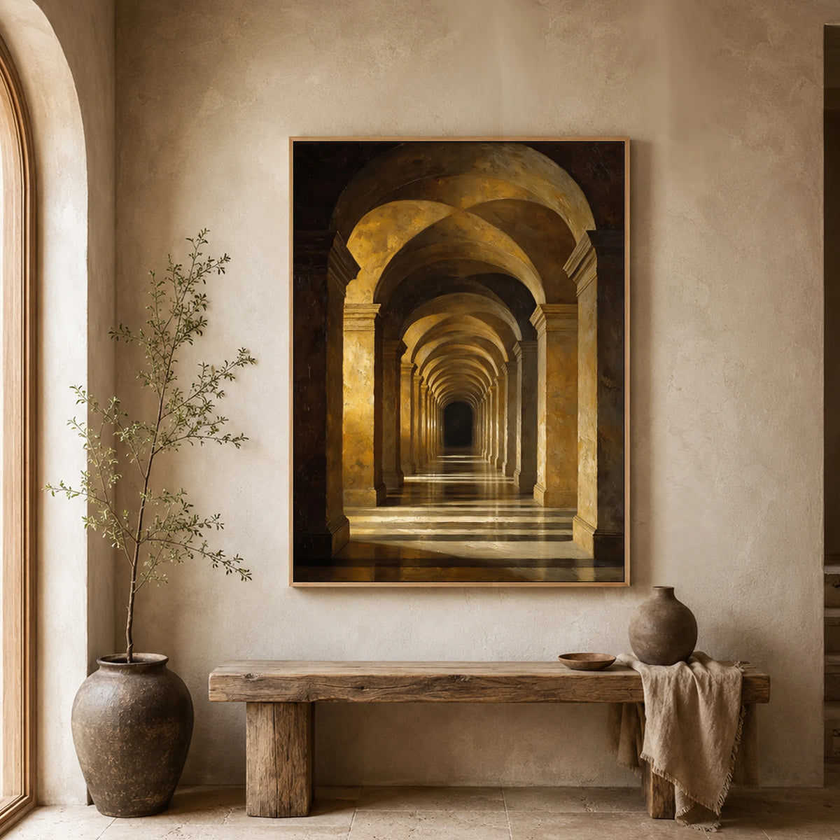 Golden Arcades - entryway - textured impasto artwork