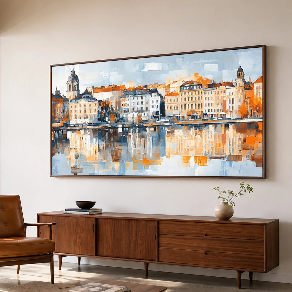 Harbor in Harmony - oblique side view - textured impasto artwork
