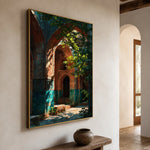Hidden Courtyard Glow - opposite side view - textured impasto artwork