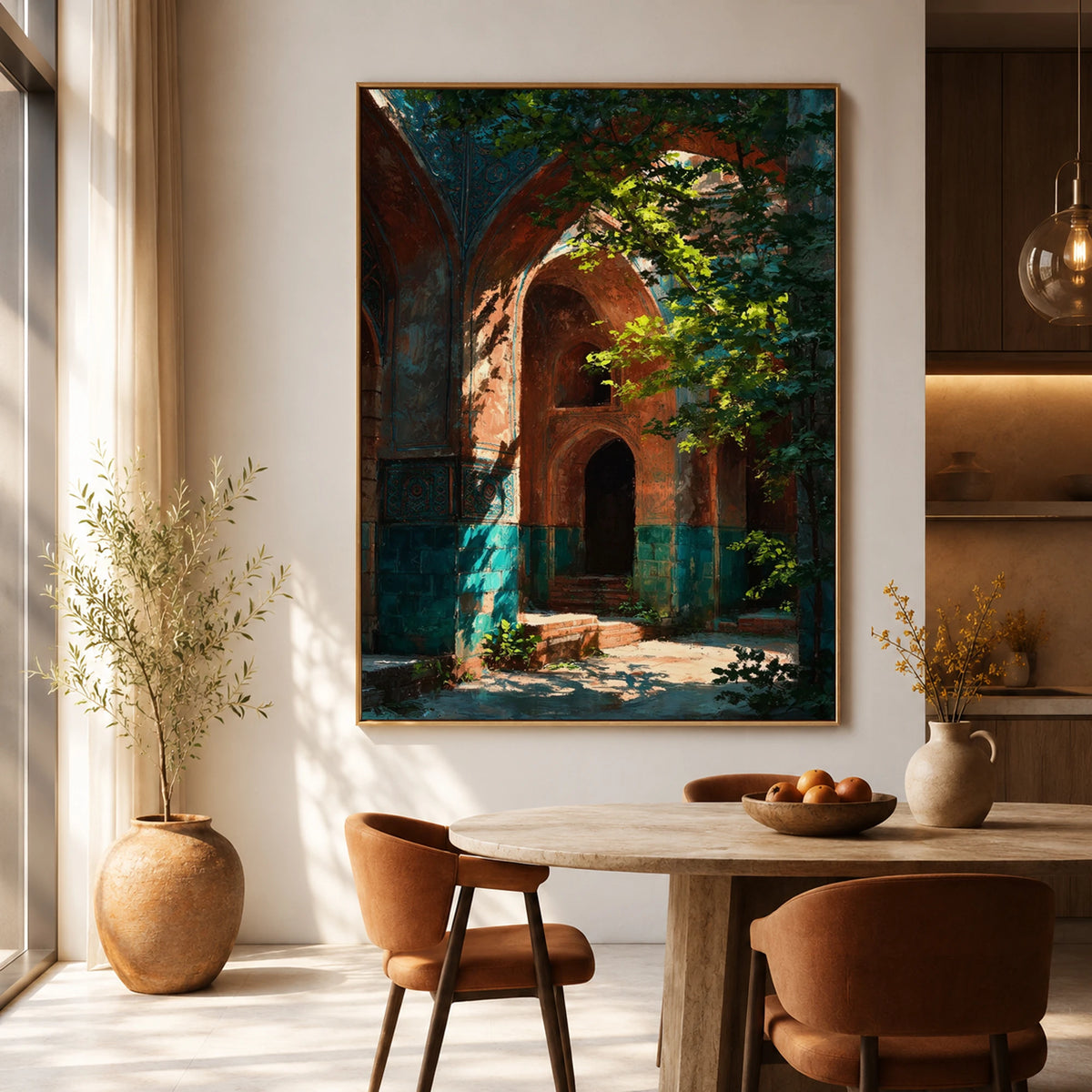 Hidden Courtyard Glow - dining room - textured impasto artwork