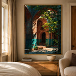Hidden Courtyard Glow - bedroom - textured impasto artwork