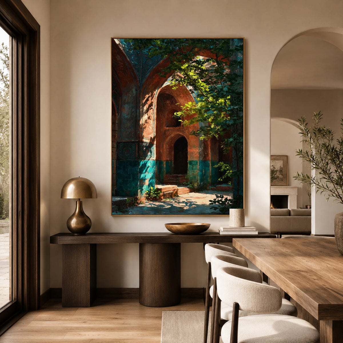 Hidden Courtyard Glow - home office - textured impasto artwork