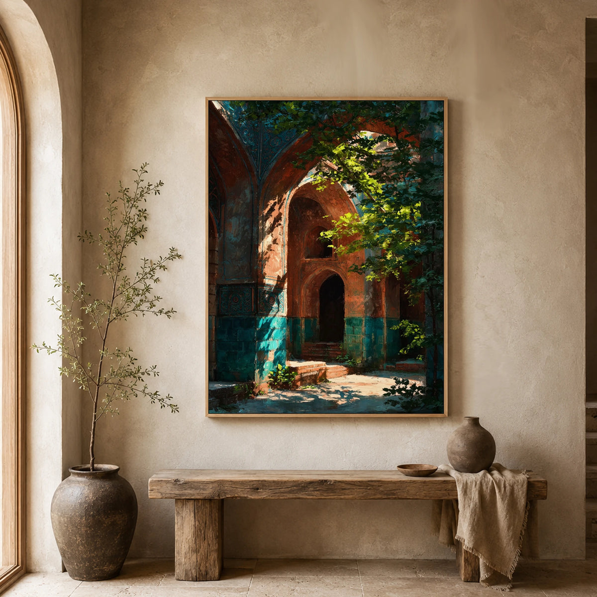Hidden Courtyard Glow - entryway - textured impasto artwork