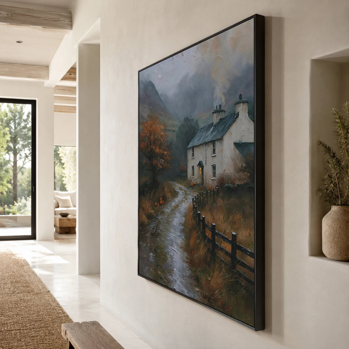 Home Through the Mist - oblique side view - textured impasto artwork