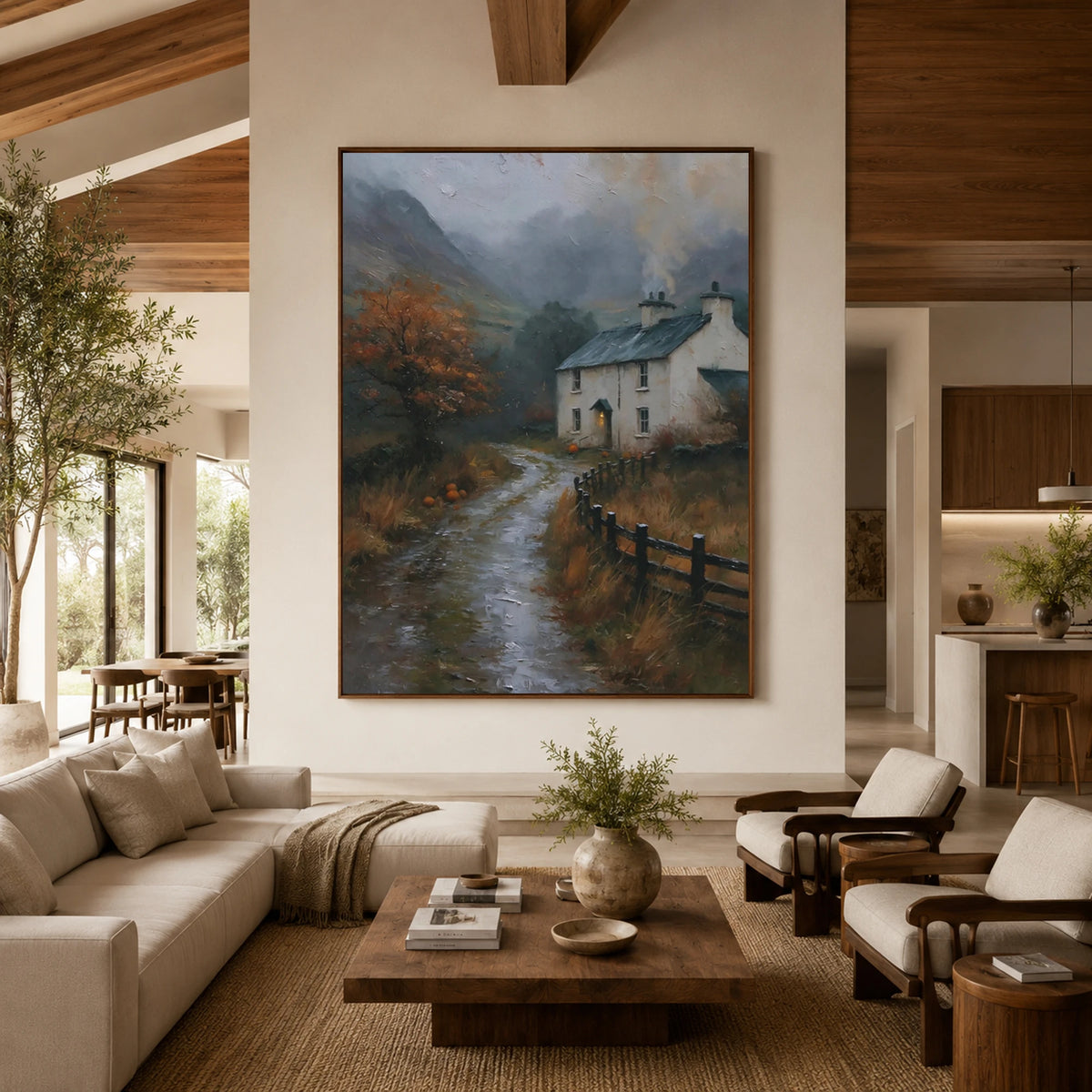 Home Through the Mist - living room - textured impasto artwork