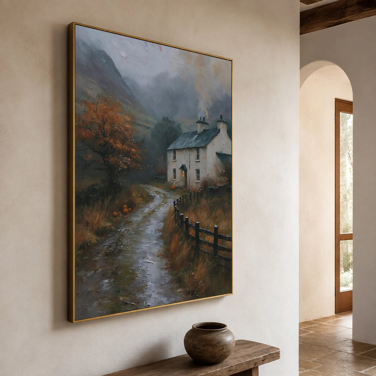 Home Through the Mist - opposite side view - textured impasto artwork