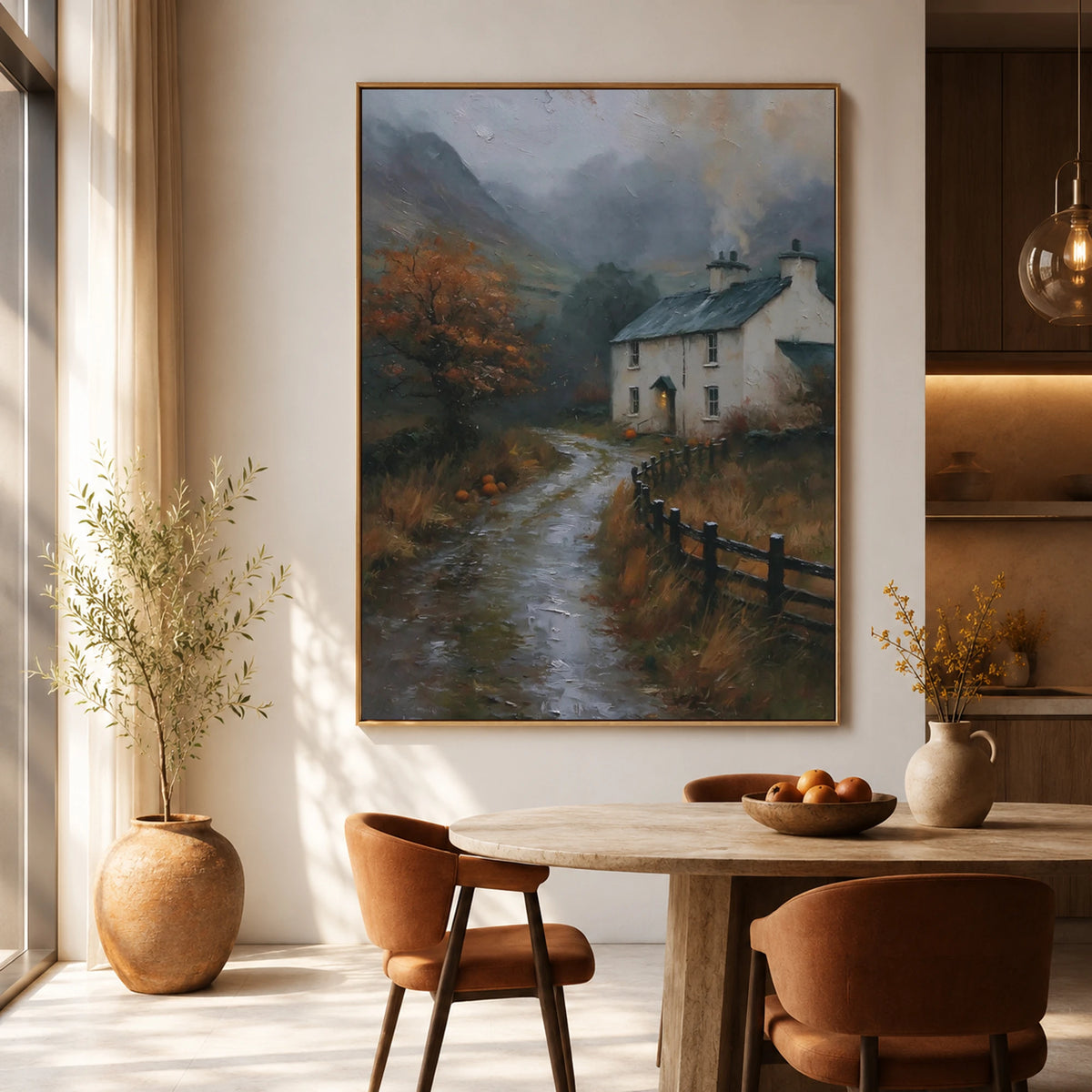 Home Through the Mist - dining room - textured impasto artwork