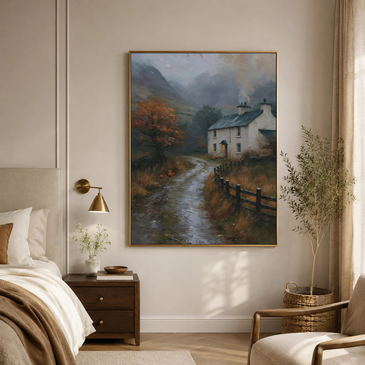 Home Through the Mist - bedroom - textured impasto artwork
